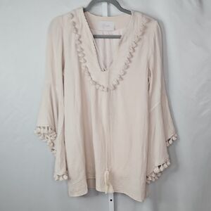 Blush Boutique Cream Blouse with Tassel Accents Size Medium